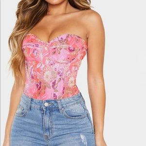 Pink Jacquard Satin Corset